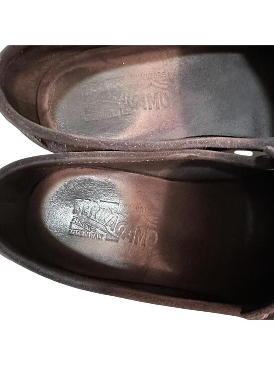 Ferragamo Gray Suede Loafers 11 EE Wide Silver Gancini Bit Buckle Luxury Shoe main image 5